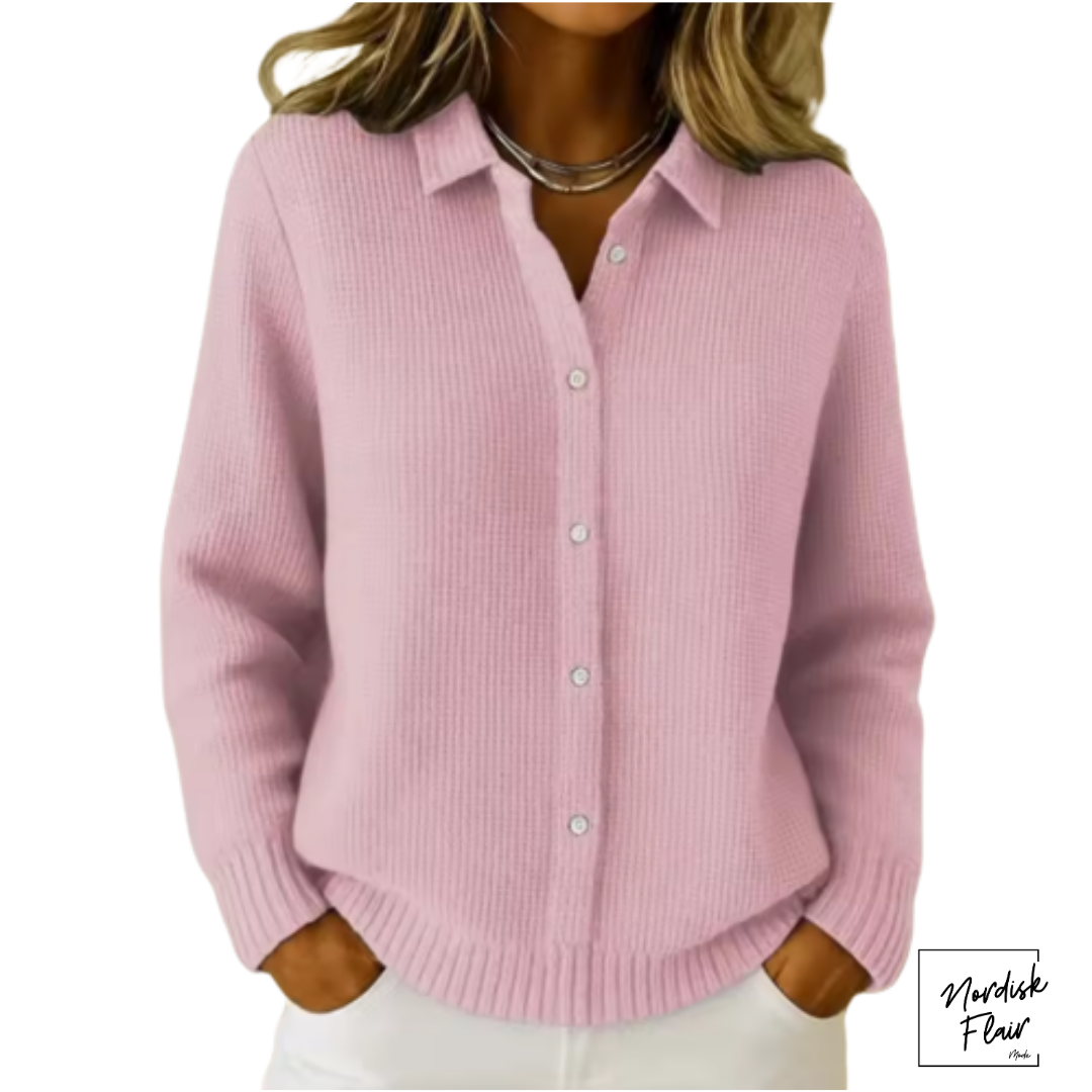 Elaine™ | stickad tröja som ser ut som en kofta med knappar