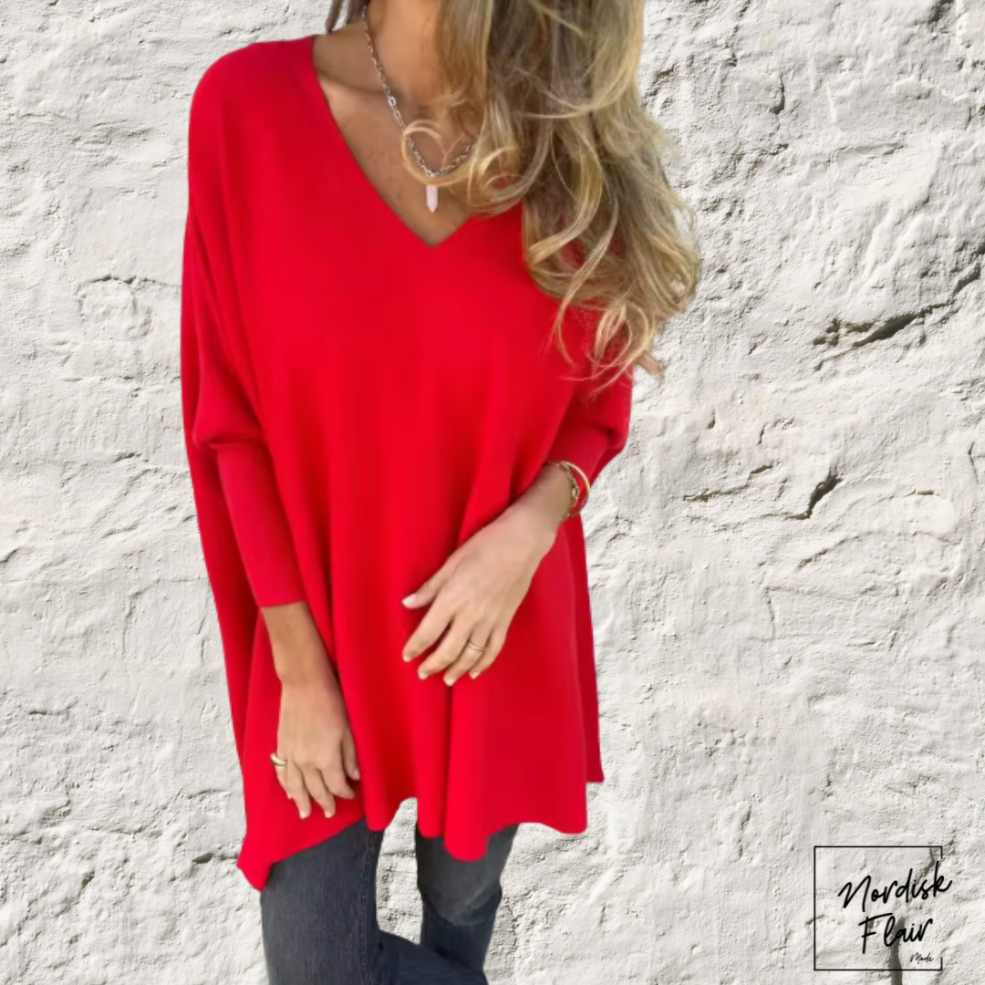 Leona™ |  Avslappnad stickad tunika med V-ringning