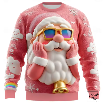 Jultröjor med jultomte, grafiskt 3D-tryck, höstmode. Sweatshirts med rund hals och hoodies för herr och dam.
