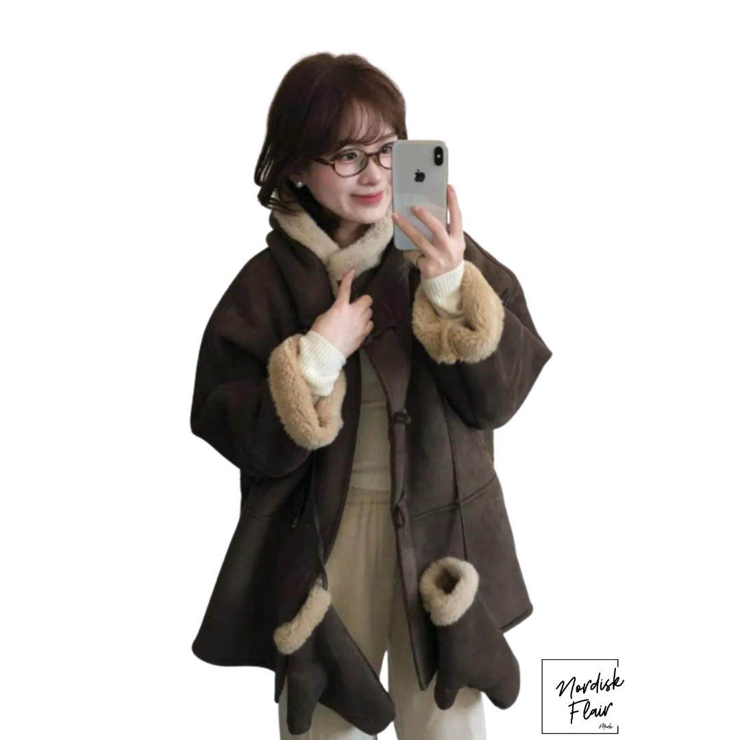 Marina™ | Miljövänlig konstpäls damjacka med huva och handskar
