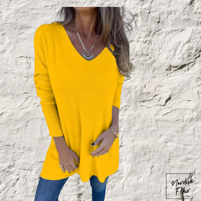 Leona™ |  Avslappnad stickad tunika med V-ringning