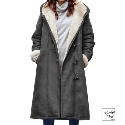 Lion™ | Lång fleecefodrad mockaliknande damjacka med huva