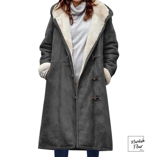 Lion™ | Lång fleecefodrad mockaliknande damjacka med huva