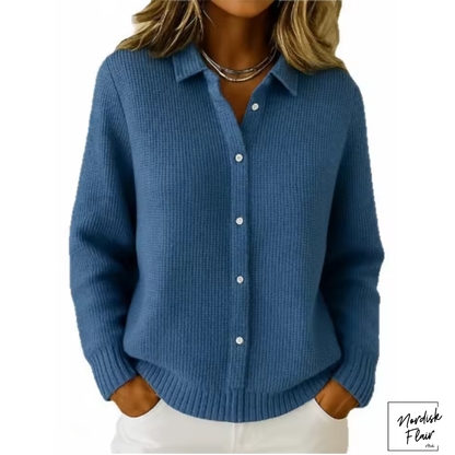 Elaine™ | stickad tröja som ser ut som en kofta med knappar