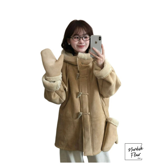 Marina™ | Miljövänlig konstpäls damjacka med huva och handskar