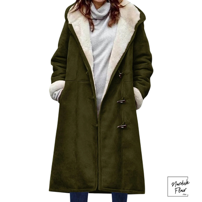 Lion™ | Lång fleecefodrad mockaliknande damjacka med huva