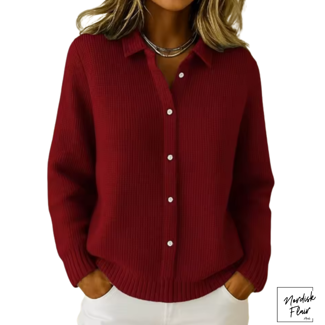 Elaine™ | stickad tröja som ser ut som en kofta med knappar