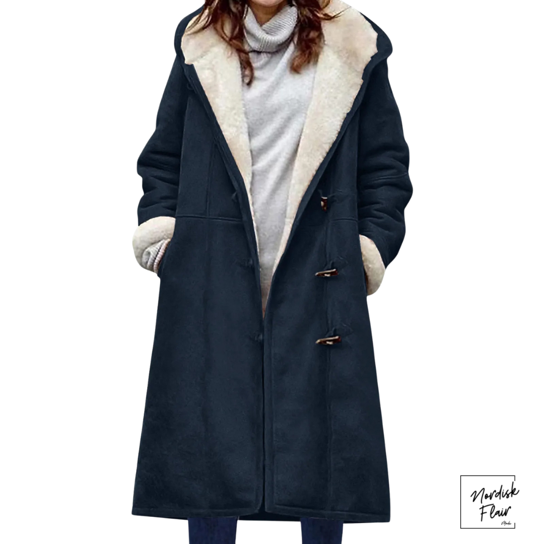 Lion™ | Lång fleecefodrad mockaliknande damjacka med huva