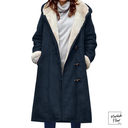 Lion™ | Lång fleecefodrad mockaliknande damjacka med huva