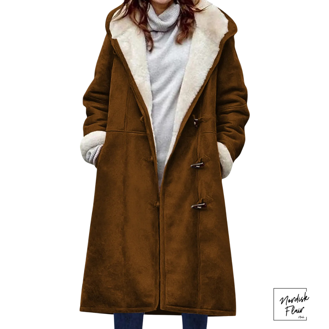 Lion™ | Lång fleecefodrad mockaliknande damjacka med huva