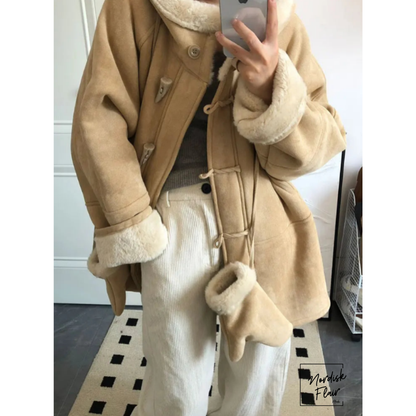 Marina™ | Miljövänlig konstpäls damjacka med huva och handskar