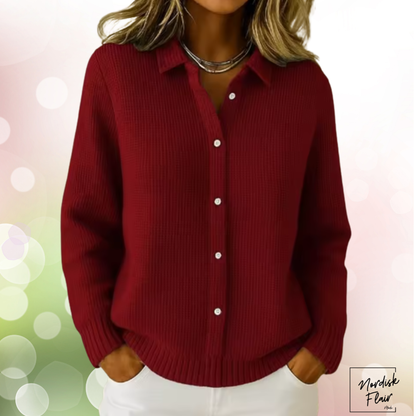 Elaine™ | stickad tröja som ser ut som en kofta med knappar