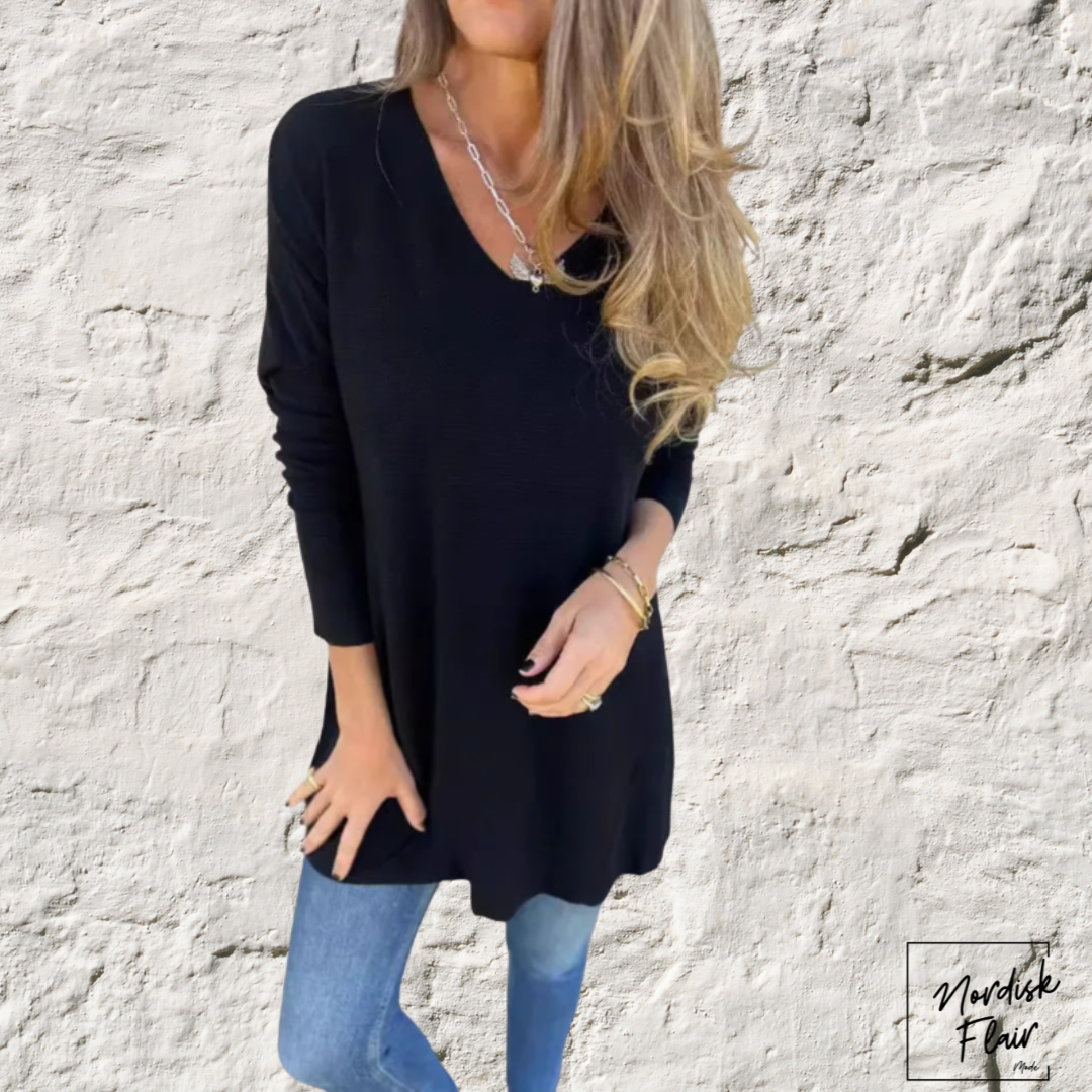 Leona™ |  Avslappnad stickad tunika med V-ringning