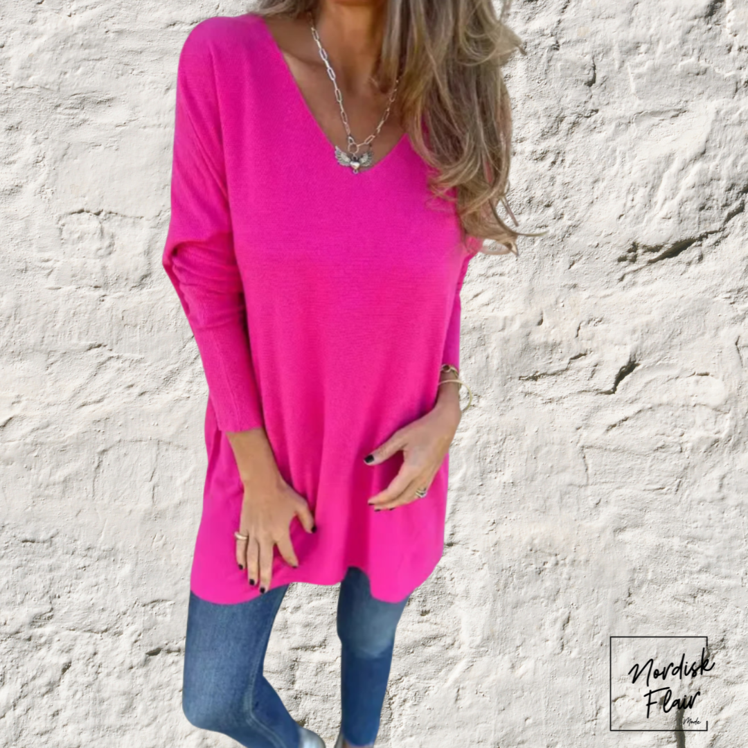 Leona™ |  Avslappnad stickad tunika med V-ringning