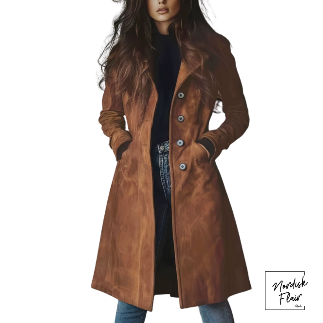 Valerie™ |Vintage elegant lång damjacka i konstmocka