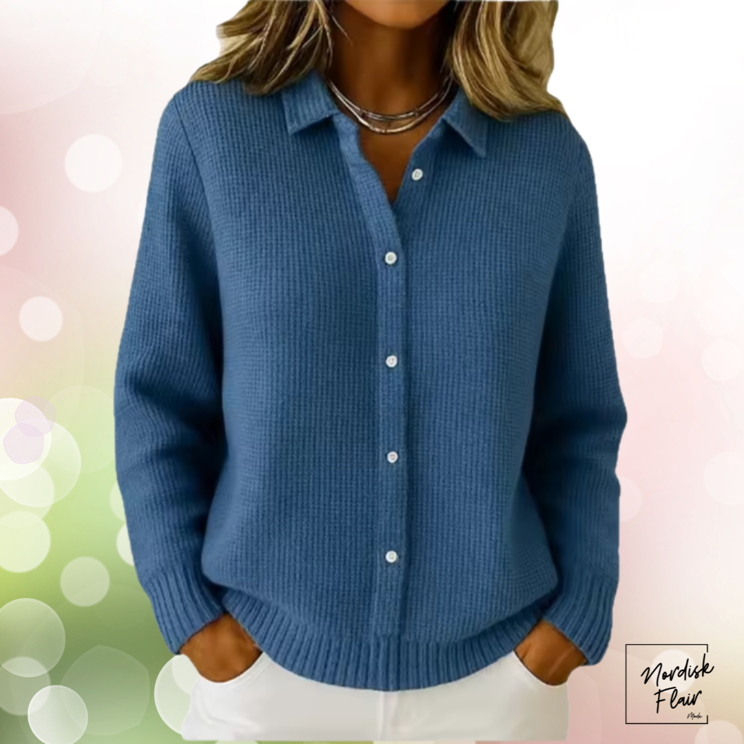 Elaine™ | stickad tröja som ser ut som en kofta med knappar