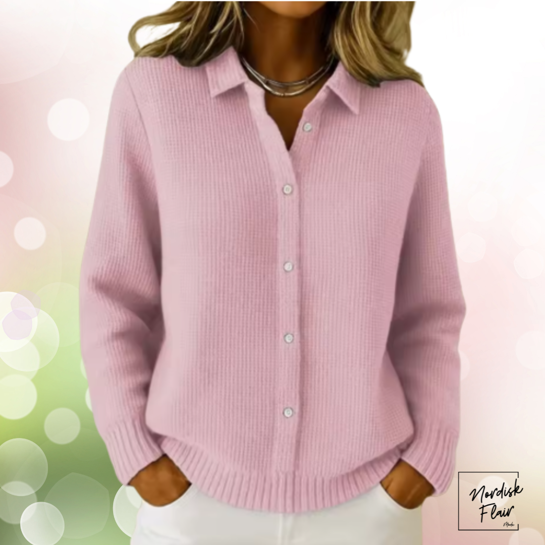 Elaine™ | stickad tröja som ser ut som en kofta med knappar