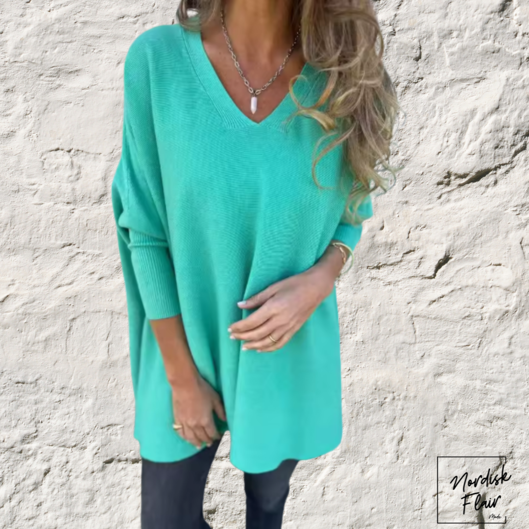 Leona™ |  Avslappnad stickad tunika med V-ringning