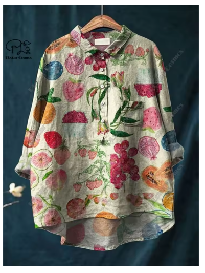 Maria™ - Blus I Bomull Och Linne Med Blomtryck