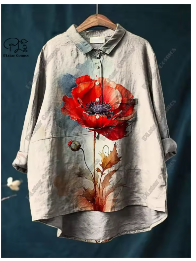 Maria™ - Blus I Bomull Och Linne Med Blomtryck