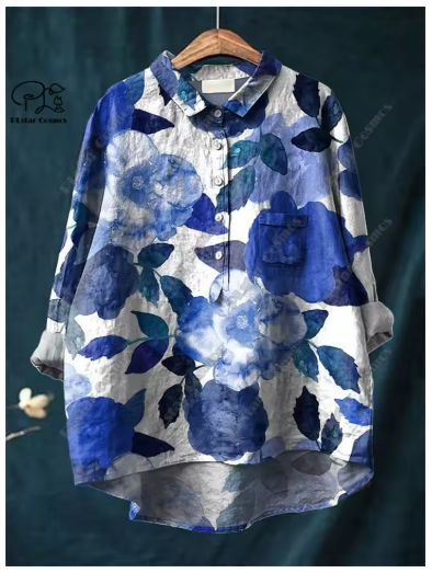 Maria™ - Blus I Bomull Och Linne Med Blomtryck