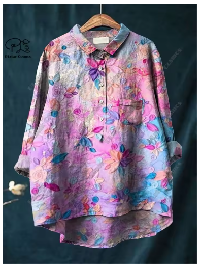 Maria™ - Blus I Bomull Och Linne Med Blomtryck