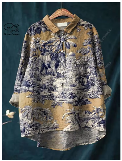 Maria™ - Blus I Bomull Och Linne Med Blomtryck