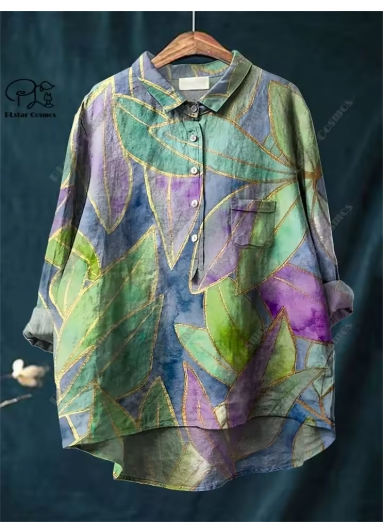 Maria™ - Blus I Bomull Och Linne Med Blomtryck