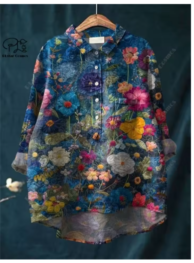 Maria™ - Blus I Bomull Och Linne Med Blomtryck