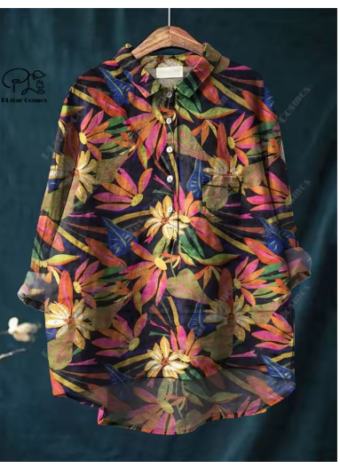 Maria™ - Blus I Bomull Och Linne Med Blomtryck