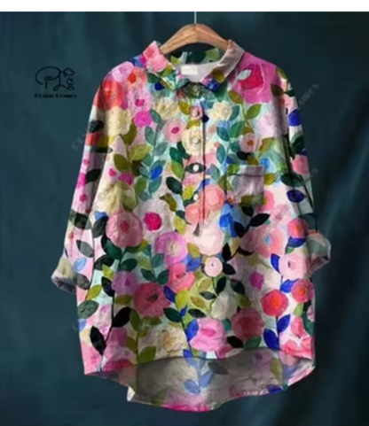 Maria™ - Blus I Bomull Och Linne Med Blomtryck