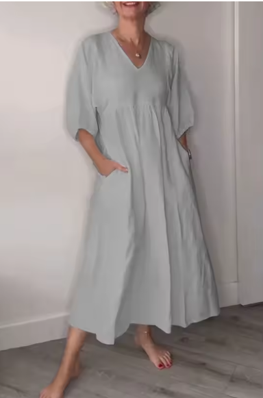 Eliane™| Elegant maxiklänning i linne med V-ringning