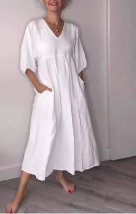 Eliane™| Elegant maxiklänning i linne med V-ringning