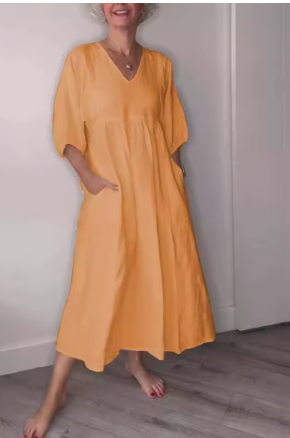 Eliane™| Elegant maxiklänning i linne med V-ringning