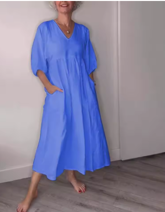 Eliane™| Elegant maxiklänning i linne med V-ringning