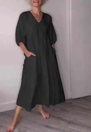 Eliane™| Elegant maxiklänning i linne med V-ringning