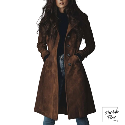 Valerie™ |Vintage elegant lång damjacka i konstmocka